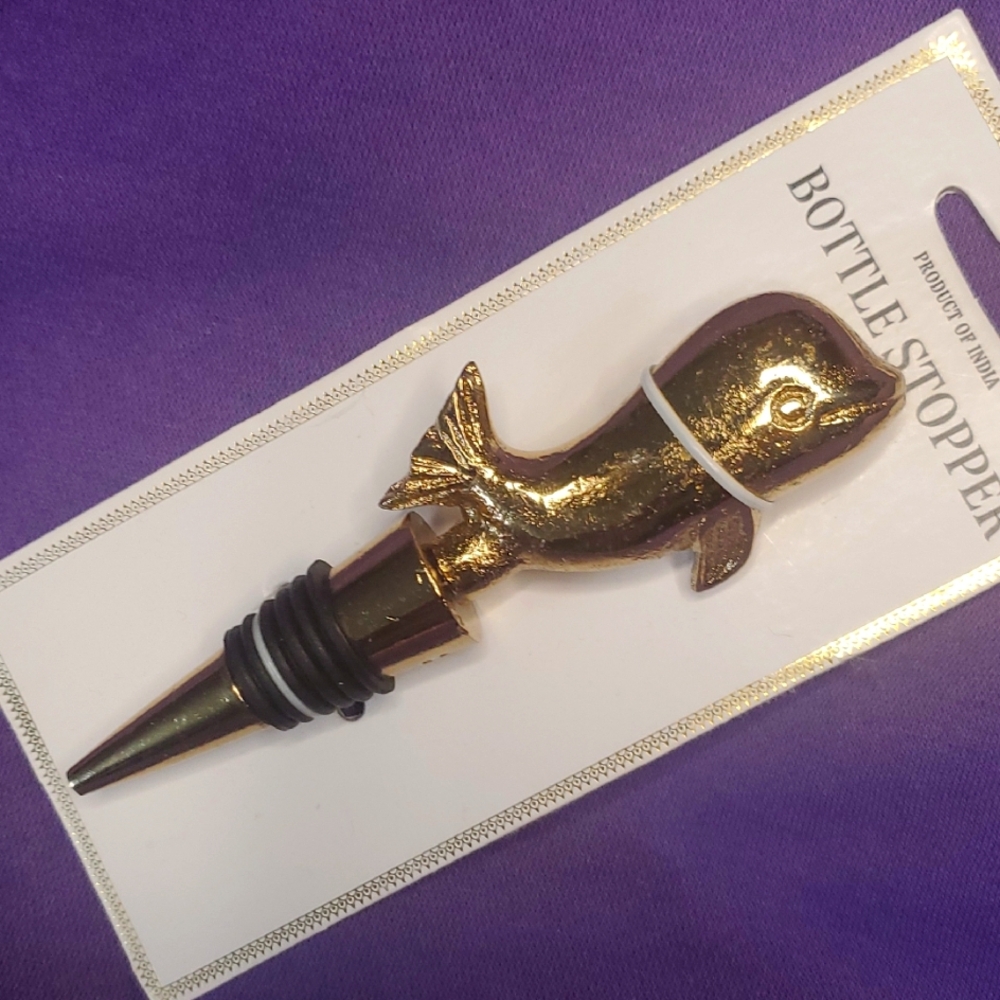 Gold Tone Whale Bottle Stopper
